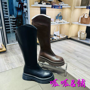 百丽2023冬款显瘦弹力女靴骑士靴厚底长筒靴子A1V1D DG3