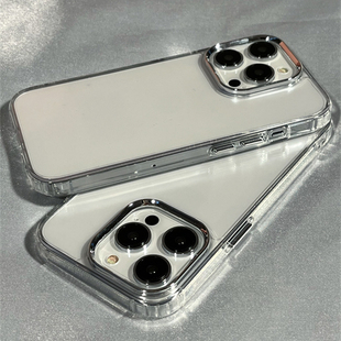 带防尘网金属镜头按键15适用苹果14手机壳iphone13promax透明14pro大孔简约15promax保护套12软边11硅胶