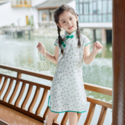 儿童装女童短袖连衣裙2023夏中国风连身裙中童甜美旗袍古筝裙