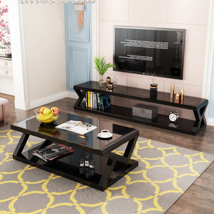 电视机柜简易现代简约小户型，客厅家用钢化玻璃电视柜茶几组合套装