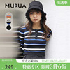 murua日系2023春夏polo领条纹，修身针织衫清新可爱时尚长袖女