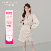 韩语琳秋季长袖连衣裙女2024春秋法式收腰气质高级感短款裙子