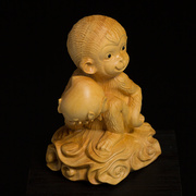 小叶黄杨木雕手把件创意，客厅装饰雕刻工艺品，可爱生肖摆件猴子抱桃