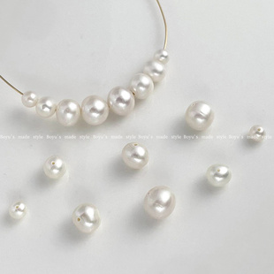 天然淡水高品质珍珠，近圆珠手工diy手链项链饰品，散珠串珠配件材料