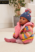 英国Next女婴童秋冬彩色条纹保暖外套抓绒针织衫D69-208