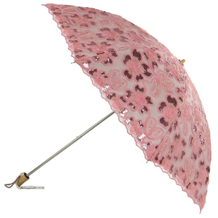雅丽洋伞防晒防紫外线二折黑胶，双层蕾丝立体刺绣，遮阳伞晴雨伞50+