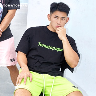 TOMATOPAPA夏季t恤圆领短袖品牌字母印花青年休闲学生潮上衣