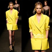 高端定制2024春秋，黄色西装外套中长款连衣裙，宽松廓形摩登大牌