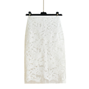 2022春季白色刺绣水溶蕾丝高腰半身裙子中长款包臀开叉一步裙