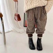 女童加绒保暖萝卜裤外穿冬季韩版宝宝时髦格子，休闲裤儿童靴裤