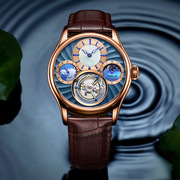表皮带全自动机械瑞士手表，男夜光陀飞轮时尚真皮精钢国产腕表
