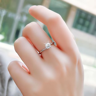 雪花扭臂钻戒女1克拉钻石，铂金pt950真钻求婚订婚结婚小众设计戒指
