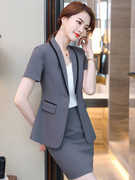灰色高端西装套装女夏短袖薄款上班商务气质，正装职业装工装工作服
