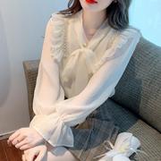 夏季韩系蝴蝶结高级感雪纺衬衫女士减龄上衣别致漂亮个性小衫