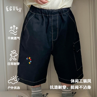 rgugu原创2023ss夏季男女工装短裤宝宝七分裤薄款彩色刺绣童裤