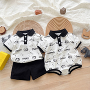 夏季套装韩国婴幼儿短袖t恤短裤两件套男宝宝帅气连体哈衣爬服