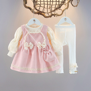 婴儿童装时髦女宝宝春装洋气套装2024女童春季衣服裙子三件套