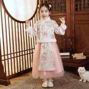 汉服女童粉色古装儿童中国风唐装拜年服2023兔年喜庆过年衣服