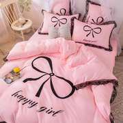 高档网红款粉色少女心公主风全棉床裙纯棉四件套可爱床单被套床上