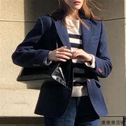 韩版羊毛呢西装外套女秋冬休闲宽松显瘦英伦风毛呢西服外套女