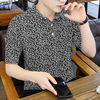 夏季短袖t恤男士日系韩版潮流polo花衬衫V领半袖冰丝衣服夏天
