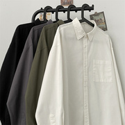 日系纯色打底白衬衫男高级感美式休闲叠穿内搭长袖衬衣情侣薄外套