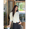 haloluu白色针织开衫，女早春毛衣，韩版设计感修身气质短款上衣