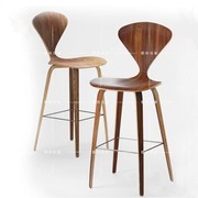 北欧实木吧台椅现代简约靠背高脚凳网红设计师创意，休闲前台酒吧椅