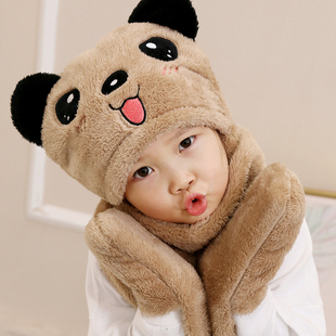韩版熊帽子围巾手套三件一体男女童宝宝加厚百搭保暖可爱护耳帽潮