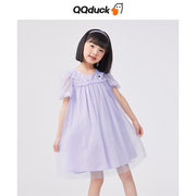 qqduck可可鸭女童连衣裙，夏季儿童洋气短袖公主，裙女孩甜美网纱裙子