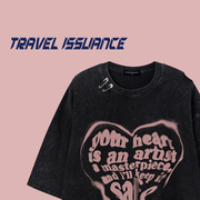 TRAVEL ISSUANCE 爱心包围 日系原宿风ins宽松圆领短袖T恤男女款