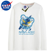 NASA AOOC秋季长袖t恤男重磅纯棉宽松大码内搭男生全棉白色打底衫