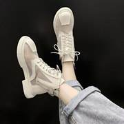 白色马丁靴女靴2022年夏季薄款凉靴网靴透气网纱镂空厚底中筒靴子