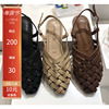 现韩国东大门女鞋2022夏英伦(夏英伦)编织镂空波西米亚包头皮带扣低跟凉鞋