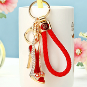 镶水钻花朵高跟凉鞋钥匙扣女可爱韩国创意汽车包包挂件钥匙链饰品