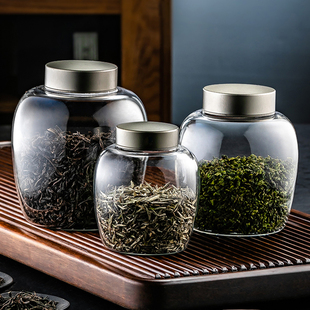 茶叶罐玻璃家用密封罐，透明储物罐带盖大号玻璃罐，普洱储存收纳茶盒