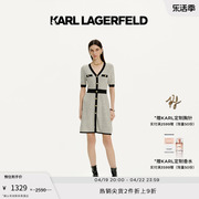 karllagerfeld卡尔拉格斐24夏黑白(夏黑白，)条纹撞色针织收腰连衣裙老佛爷