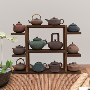 桌面小型博古架茶杯，收纳置物架子实木中式紫砂壶茶具茶叶摆件展示