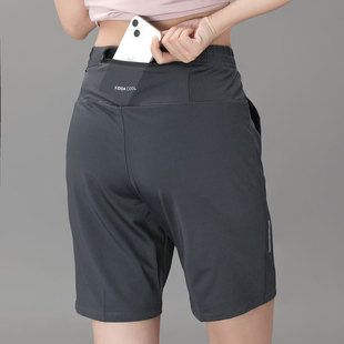 速干跑步短裤女可放手机网球，健身运动五分裤后腰，口袋外穿休闲中裤