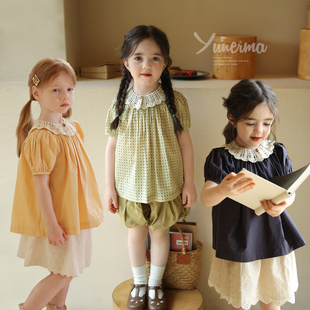 女童小众韩系打缆娃娃衫宝宝幼儿园夏季短袖衬衫儿童夏天纯棉上衣