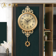 欧式钟表挂钟客厅家用时尚2022黄铜时钟石英钟装饰挂墙挂表