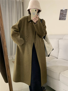 韩版双面羊绒大衣女2023年冬季高端气质长款宽松休闲百搭毛呢外套