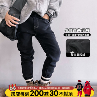 好穿男童加绒修身小脚牛仔裤儿童冬季2023韩版中大童长裤子潮