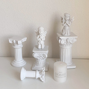 欧式复古罗马柱可爱小天使摆件树脂石膏雕像女孩桌面装饰品道具