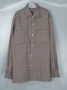 Vintage 古着灰红色日系复古网纹条纹千鸟格羊毛长袖衬衫