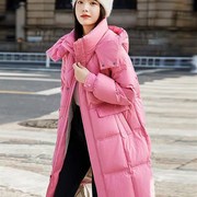 冬天超好看粉色，羽绒衣女中长版2023加厚玫，红色冬季外套