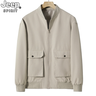jeep男士春秋季高端休闲外套，2024中老年爸爸装商务夹克男上衣