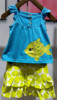 蓝色小鱼女孩背心套装欧美风格童装女童夏季纯棉套装潮