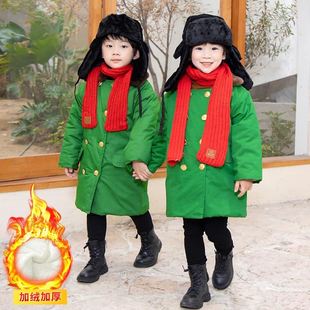 军冬大衣儿童加棉加厚保暖中长款男女童外套东北绿色小孩棉衣棉袄