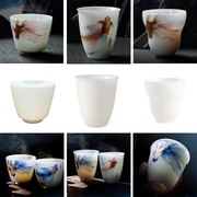 冰种玉瓷主人杯手绘堆金国风，德化白瓷品茗杯，大容量茶杯家用玉瓷杯